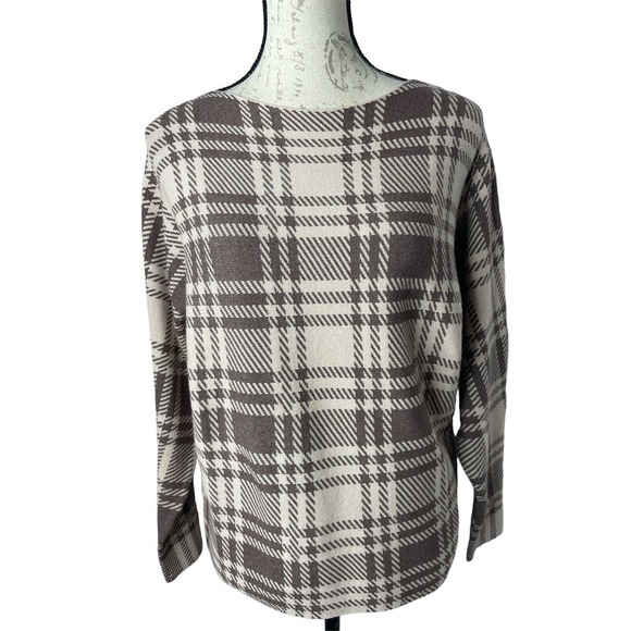 NEW! NWT ADRIENNE VITTADINI Check Print Sweater Brown/Beige Size‎ S - Picture 2 of 7